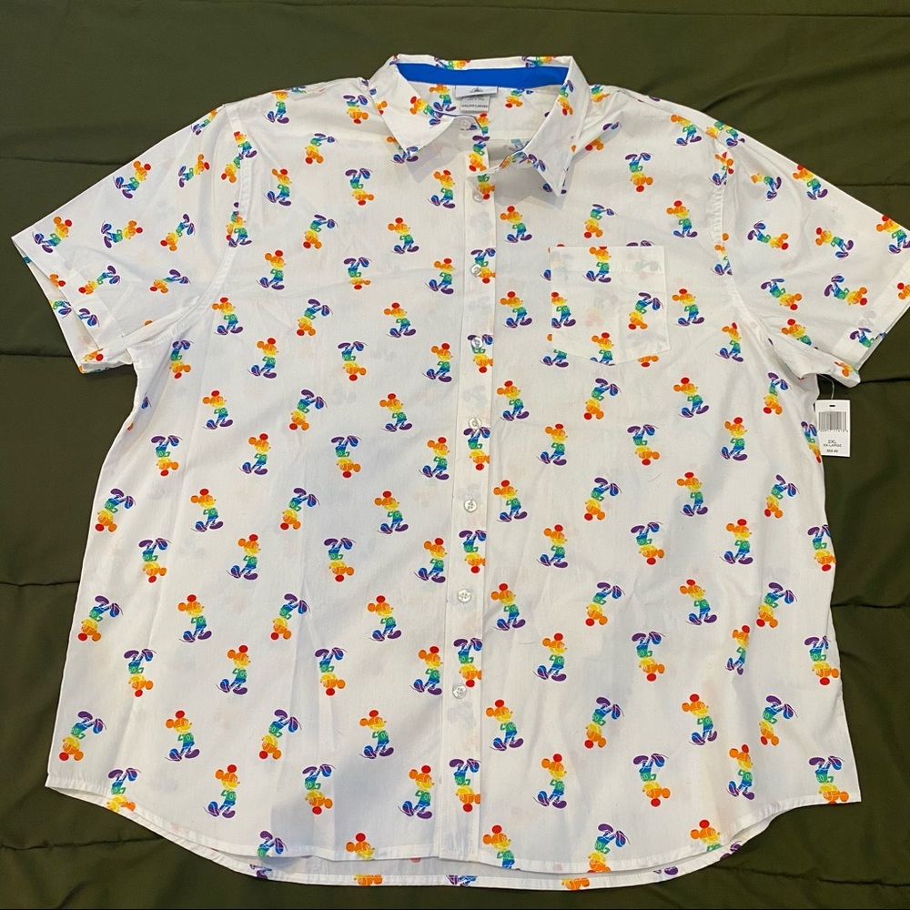 BRAND NEW Rainbow Mickey Collar Shirt XXL